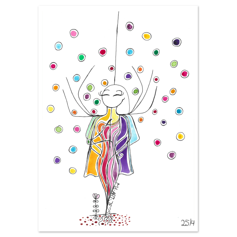 Originele A3 Tekening 'Ballen Hoog Houden' van Ma-art-je | Zwarte Inkt & Aquarel