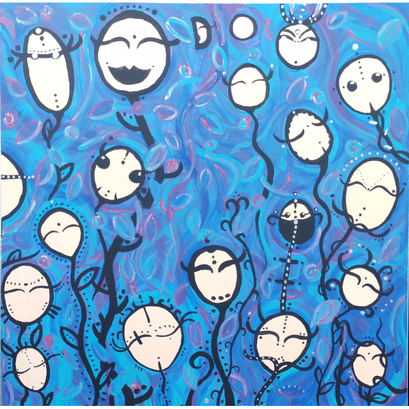 Schilderij Trauma-Gezichten 100x100 cm - Indringende Kunst