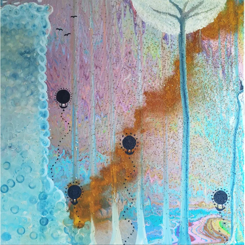 Schilderij Goede reis | Origineel Acryl met Komijnzaad & Kurkuma
