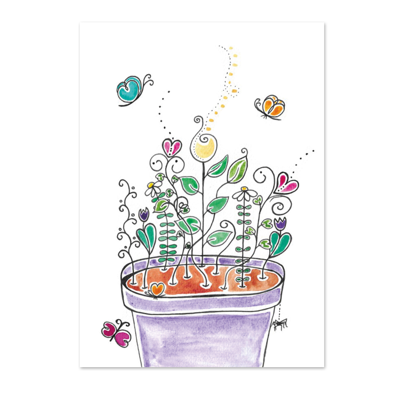 Wenskaart Bloemen in Bloempot - Fleurige kaart inclusief envelop